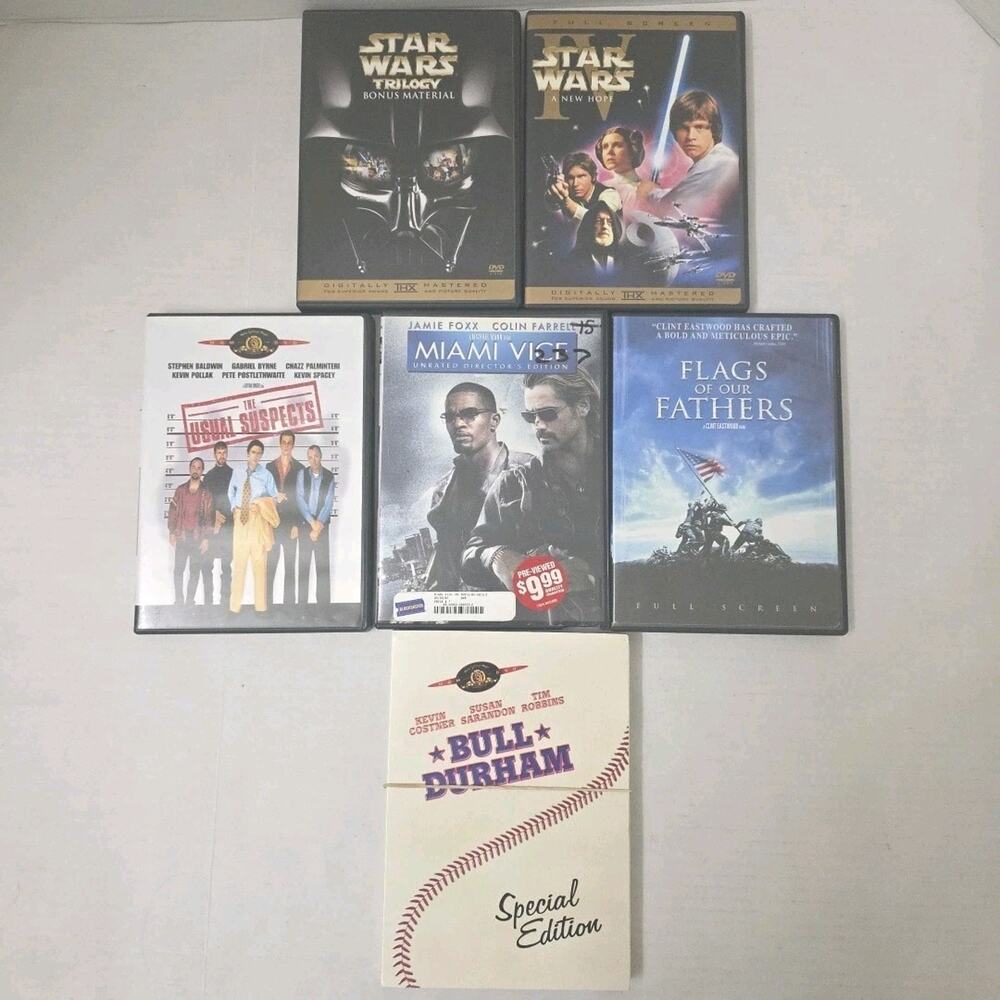 Lot Of 6 DVD Movies Star Wars, Usual Suspects, Bull Durham Excellent Condition